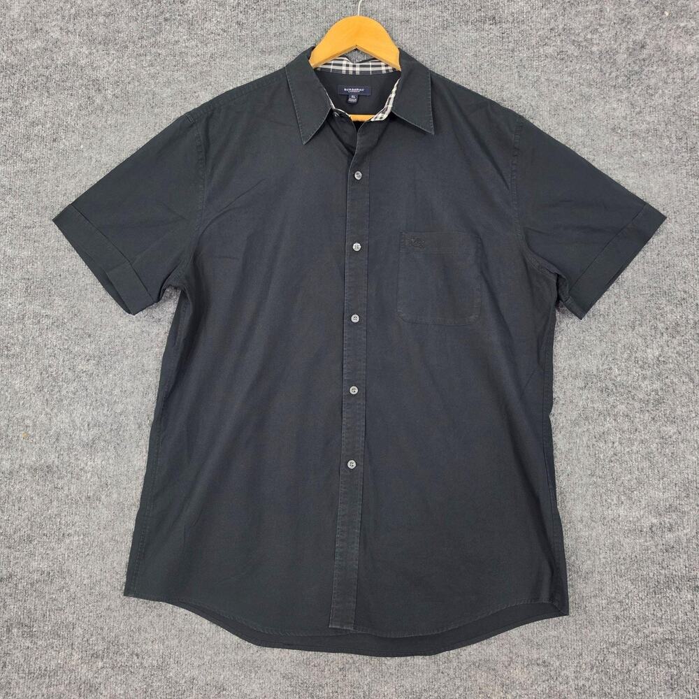 Burberry Shirt Mens XL Short Sleeve Button Up Black Check Office Designer Preppy